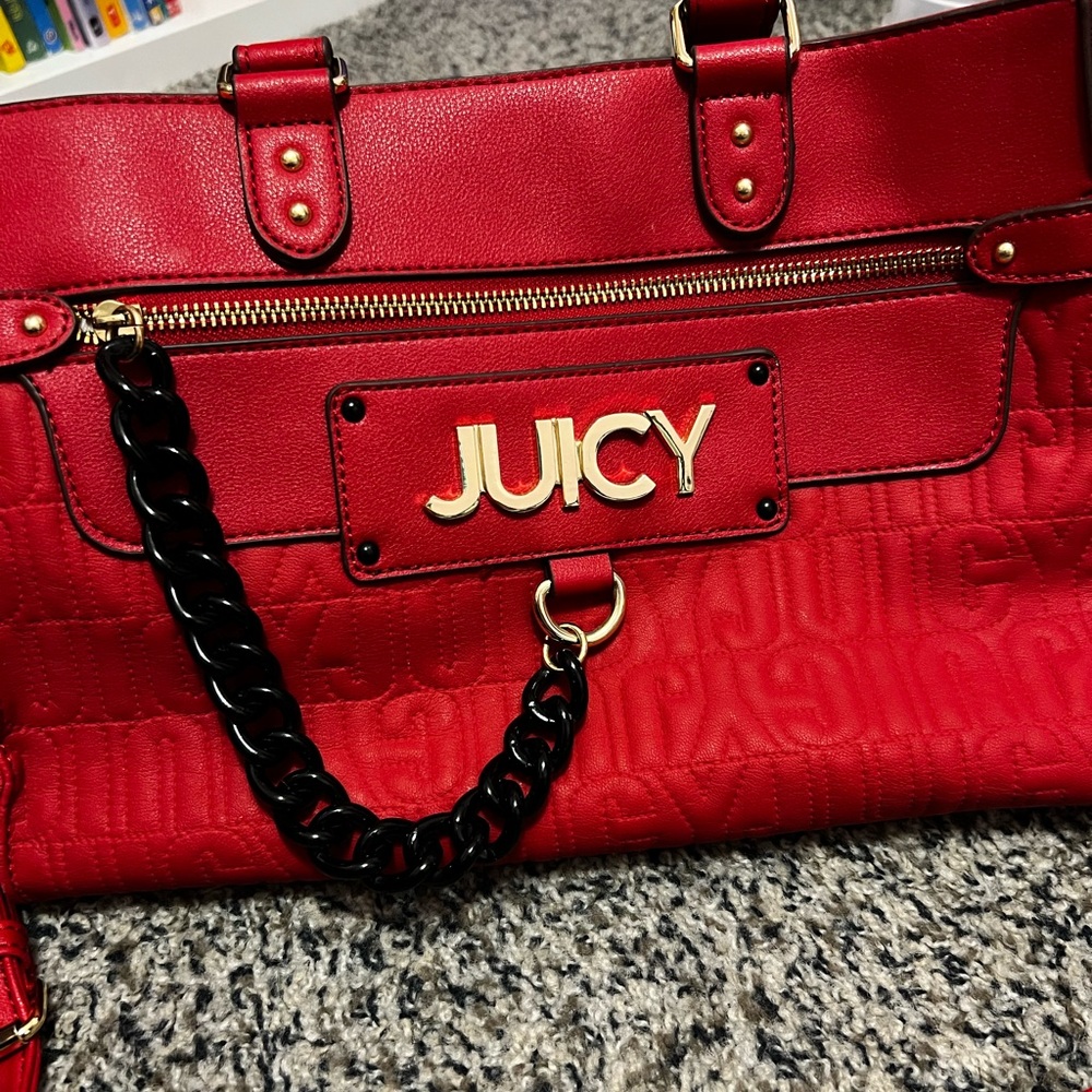 Juicy Couture Red and Black Satchel with Gold Accents